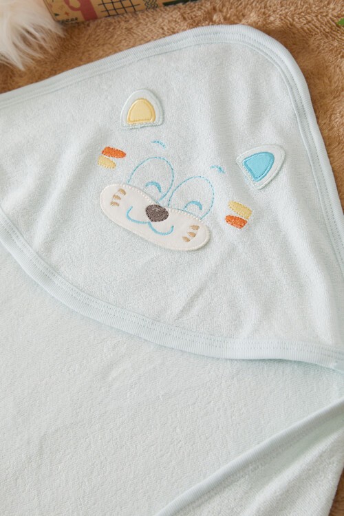 Mavi Kaplan Nakışlı Keseli Erkek Bebek Havlu 17492