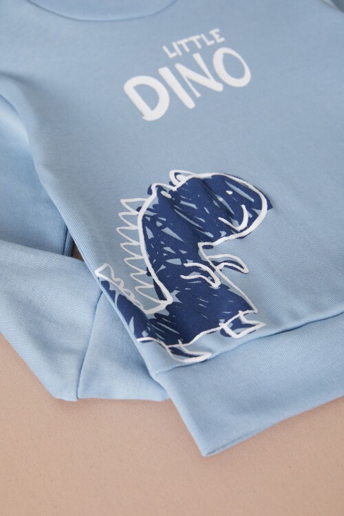 Mavi Little Dinozor Baskılı Erkek Bebek Takımı 17404