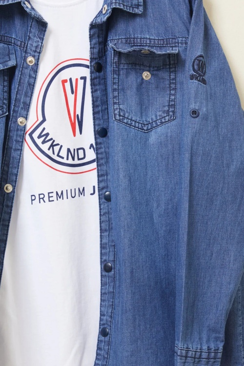 Lacivert Logolu Tişörtlü Jean Gömlekli Erkek Çocuk 2li Takım 17718