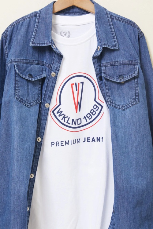 Lacivert Logolu Tişörtlü Jean Gömlekli Erkek Çocuk 2li Takım 17718