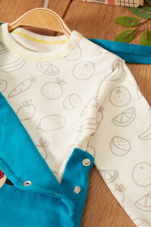 Mavi Maymun Baskılı Badili Erkek Bebek Tulum Takımı 17496