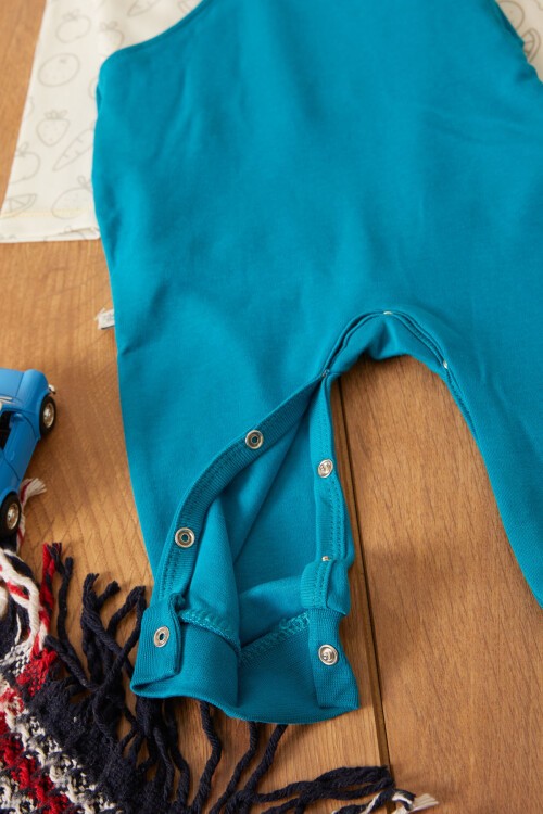 Mavi Maymun Baskılı Badili Erkek Bebek Tulum Takımı 17496