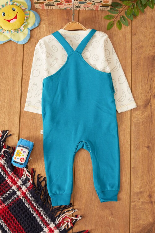 Mavi Maymun Baskılı Badili Erkek Bebek Tulum Takımı 17496