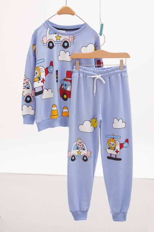 Mavi Renkli Çizgi Karakter Baskılı Erkek Eşofman Takımı 17922