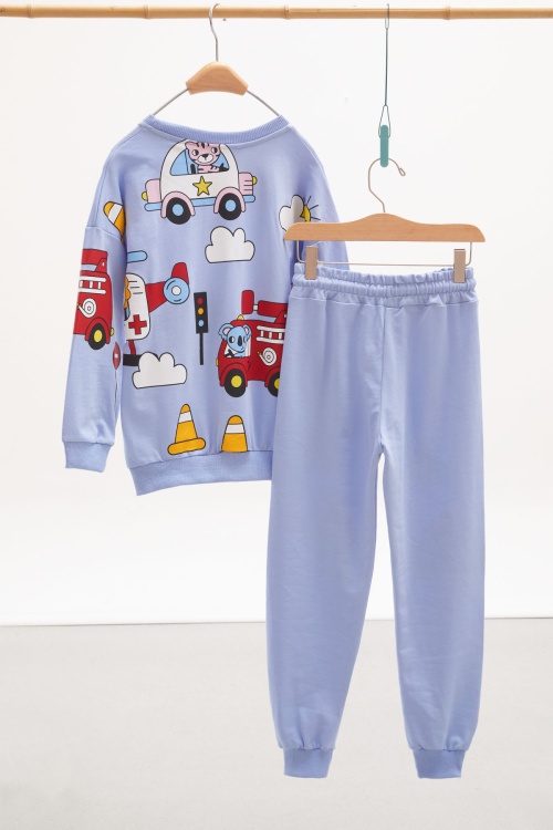 Mavi Renkli Çizgi Karakter Baskılı Erkek Eşofman Takımı 17922