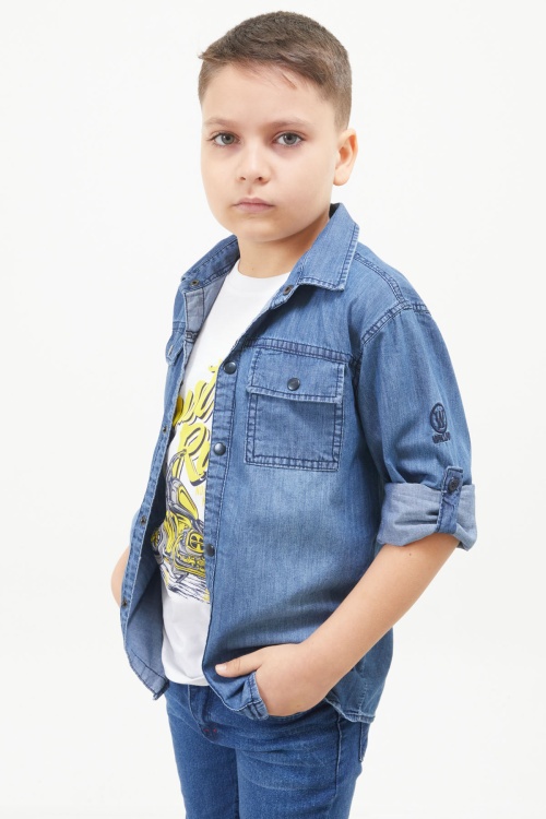 Mavi Ride Baskılı Jean Gömlekli T-shirt Erkek Çocuk 2li Takım 17567