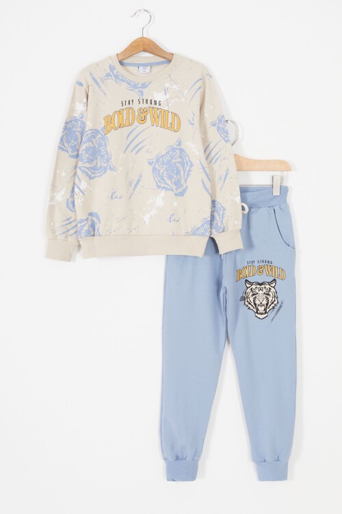 Mavi Wild Kaplan Baskılı Erkek Çocuk Eşofman Takımı 17428