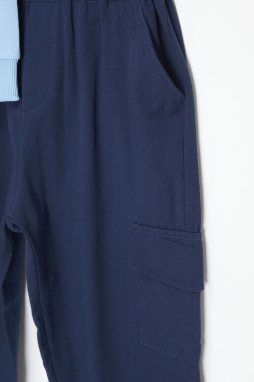 Mavi Yazı Baskılı Kargo Cepli Pantolonlu Erkek Çocuk Takım 17438