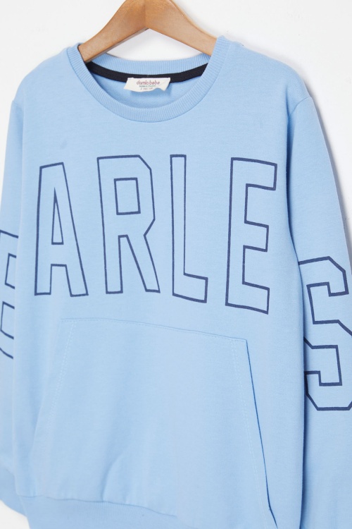 Mavi Yazı Baskılı Kargo Cepli Pantolonlu Erkek Çocuk Takım 17438