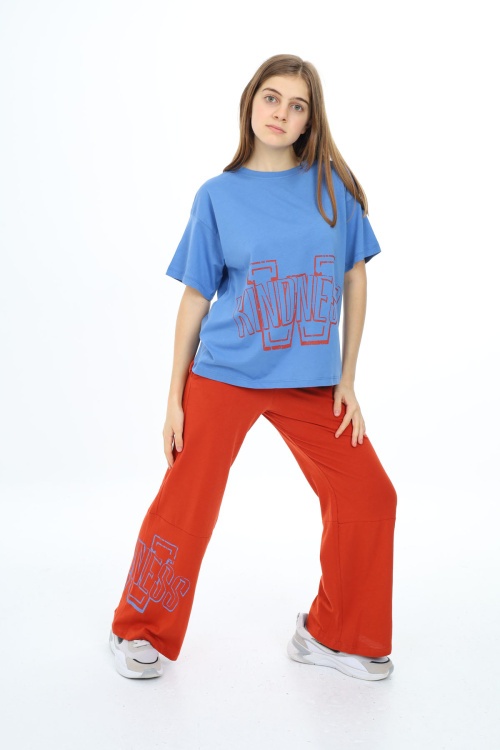 Mavi Yazı Baskılı Kız Çocuk Takım 17901