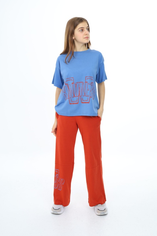 Mavi Yazı Baskılı Kız Çocuk Takım 17901