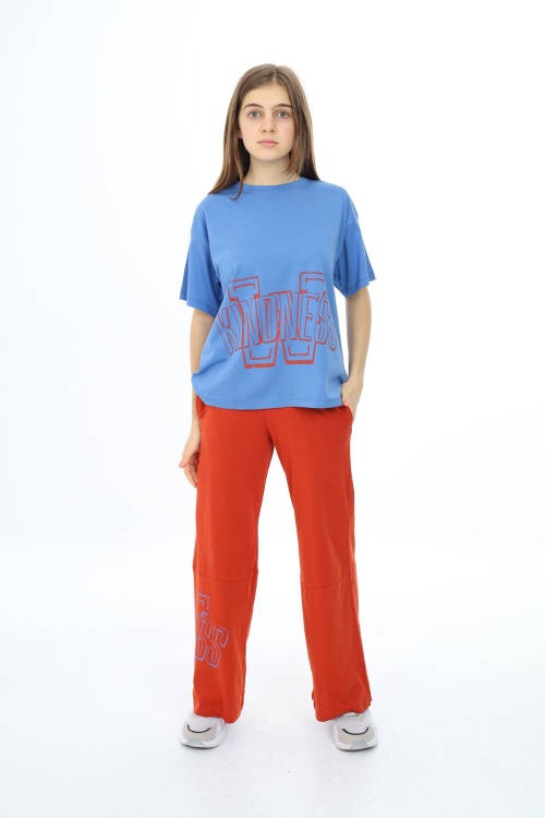 Mavi Yazı Baskılı Kız Çocuk Takım 17901