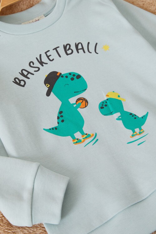 Mint Dinozor Baskılı Basketball Yazılı Erkek Bebek Takım 17541