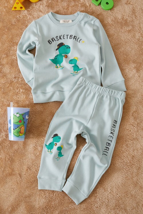 Mint Dinozor Baskılı Basketball Yazılı Erkek Bebek Takım 17541