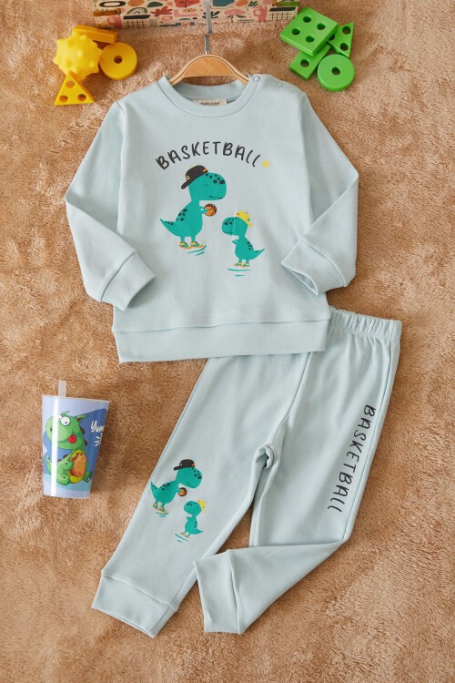 Mint Dinozor Baskılı Basketball Yazılı Erkek Bebek Takım 17541