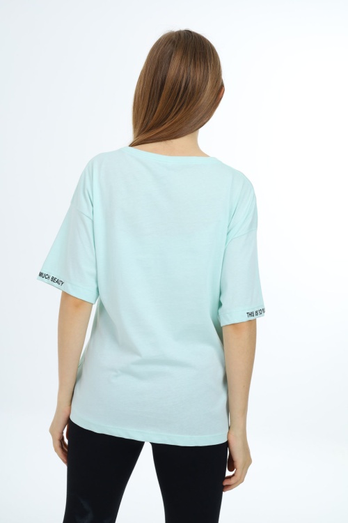 Mint Düz Bisiklet Yaka Kız Tişört 18032