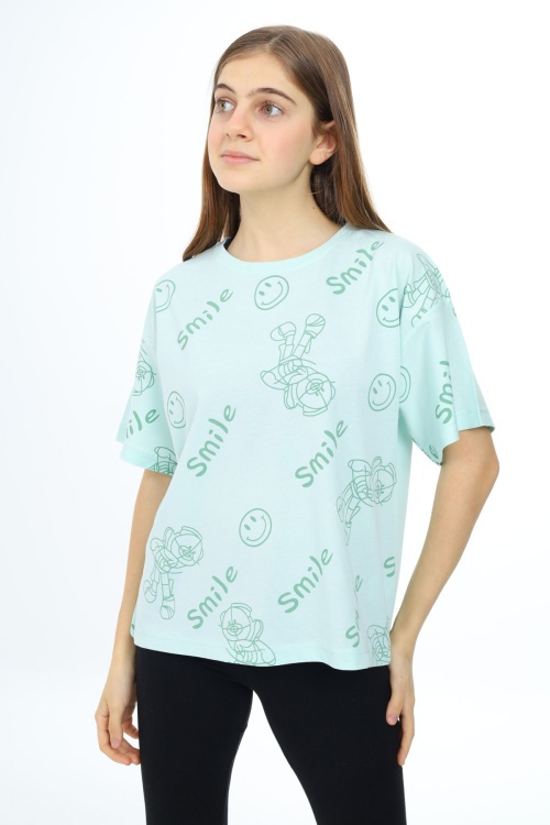 Mint Smile Baskılı Bisiklet Yaka Kız Çocuk T-shirt 17768