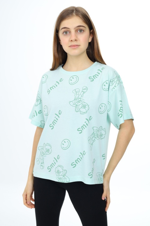 Mint Smile Baskılı Bisiklet Yaka Kız Çocuk T-shirt 17768