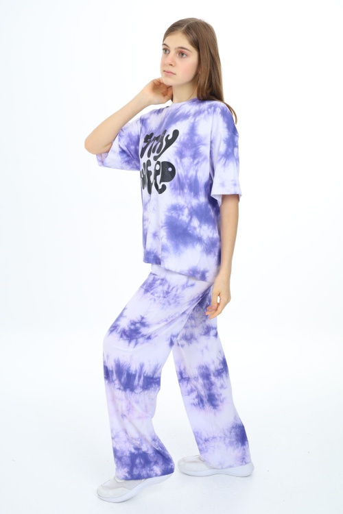 Mor Batik Desenli Kısa Kollu Kız Çocuk Takım 17947