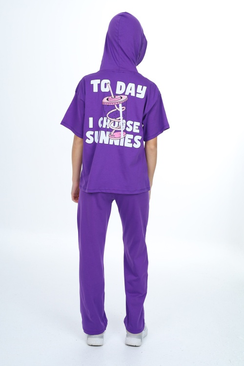 Mor Karakter Baskılı Kız Çocuk Takım 17843
