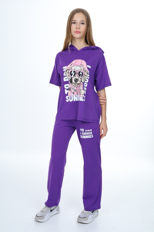 Mor Karakter Baskılı Kız Çocuk Takım 17843