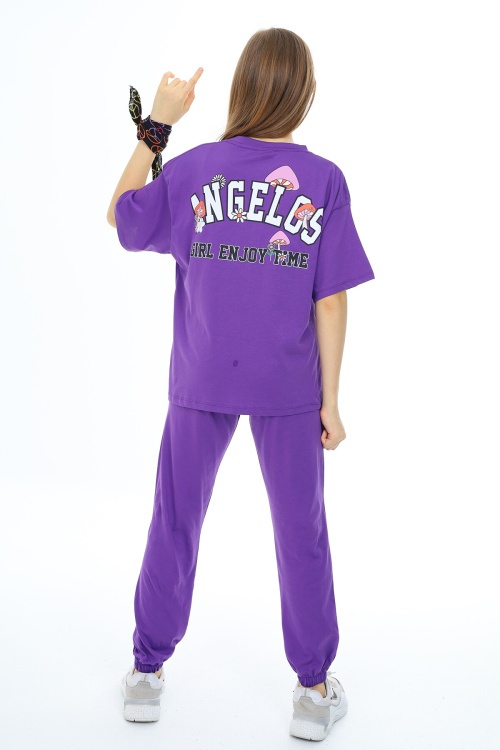 Mor Yazı Baskılı Kız Çocuk Takım 17857