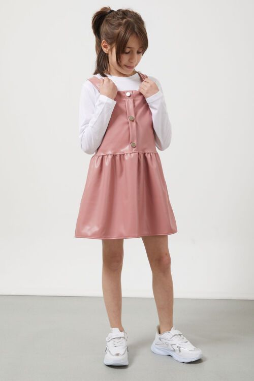 Pembe Askılı Kız Çocuk Suni Deri Salopet 17646