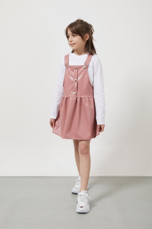 Pembe Askılı Kız Çocuk Suni Deri Salopet 17646