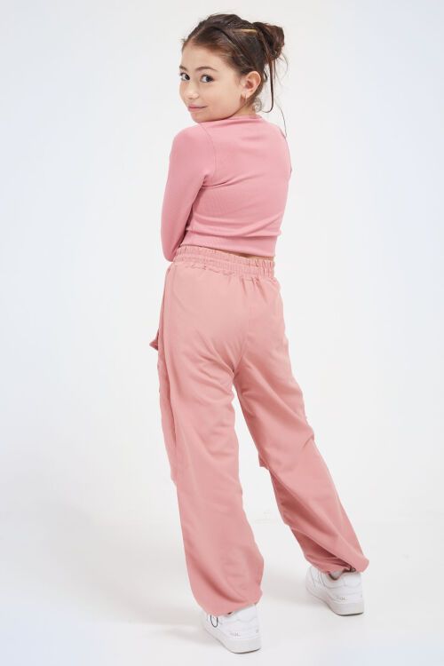 Pembe Bağcık Cep Detaylı Kız Çocuk Paraşüt Pantolon 17636