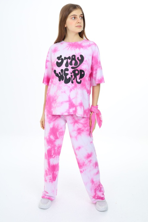 Pembe Batik Desenli Kısa Kollu Kız Çocuk Takım 17949