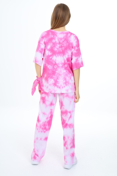 Pembe Batik Desenli Kısa Kollu Kız Çocuk Takım 17949