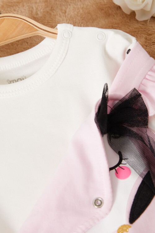 Pembe Baykuş Baskılı Badili Kız Bebek Tulum Takımı 17499