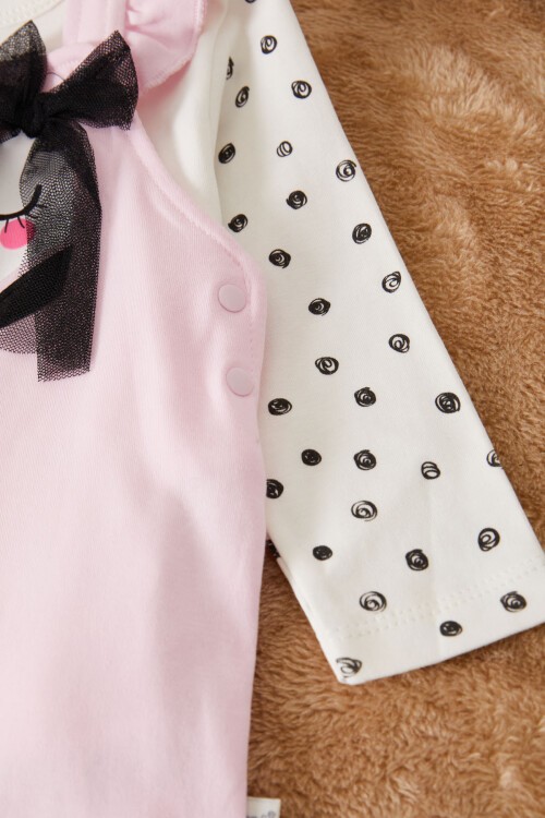 Pembe Baykuş Baskılı Badili Kız Bebek Tulum Takımı 17499