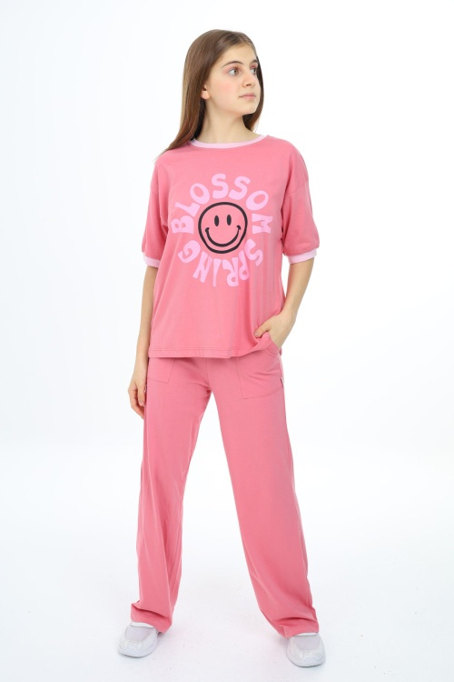 Pembe Blossom Yazı Baskılı Kız Çocuk Takım 17832