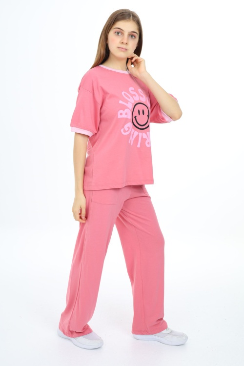 Pembe Blossom Yazı Baskılı Kız Çocuk Takım 17832