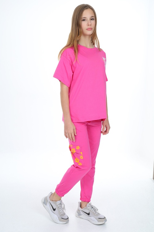 Pembe Çiçek Baskılı Kız Çocuk Takım 18028
