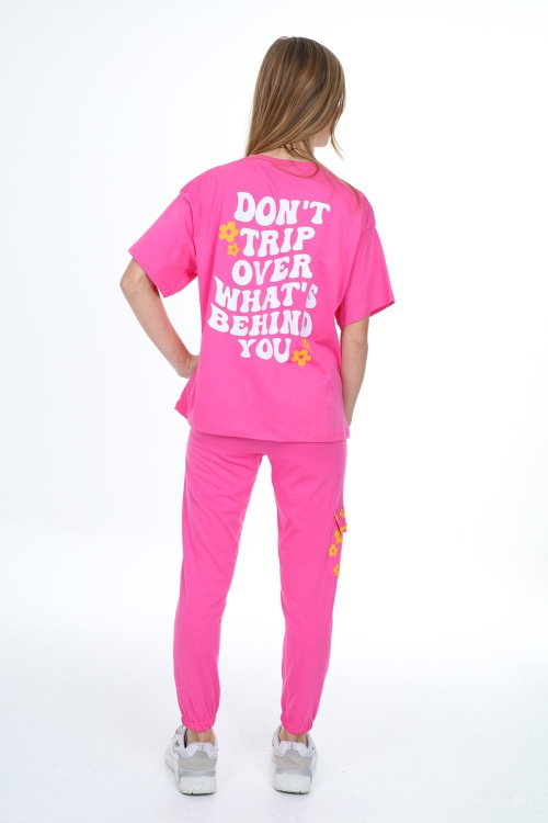 Pembe Çiçek Baskılı Kız Çocuk Takım 18028