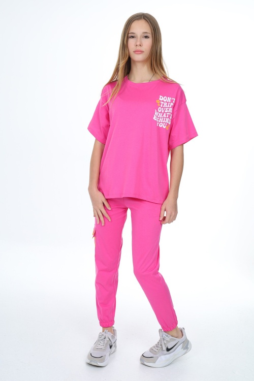 Pembe Çiçek Baskılı Kız Çocuk Takım 18028