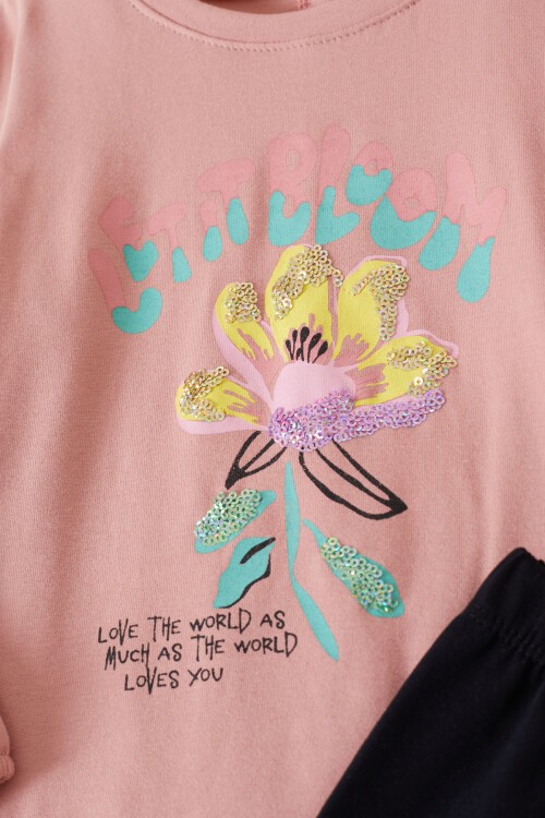 Pembe Çiçek Baskılı Pullu Kız Bebek Takım 17470