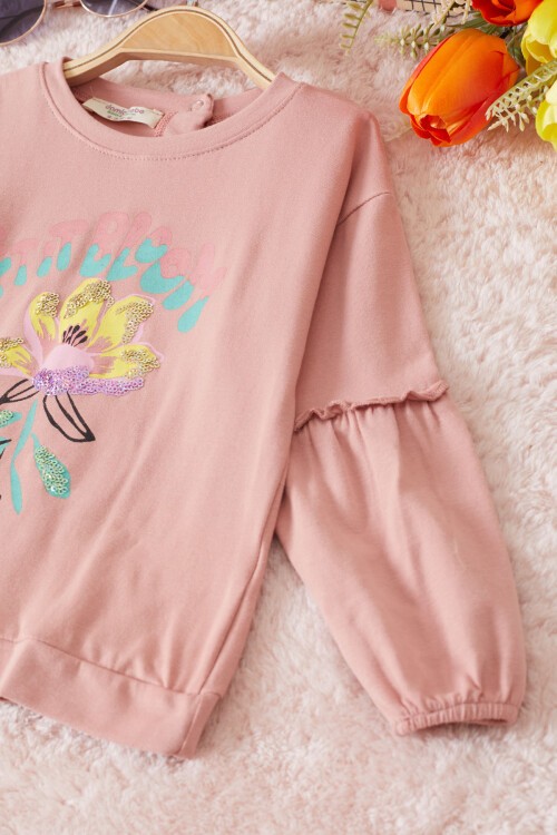 Pembe Çiçek Baskılı Pullu Kız Bebek Takım 17470