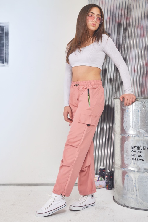 Pembe Fermuar Cepli Kız Çocuk Paraşüt Pantolon 17602