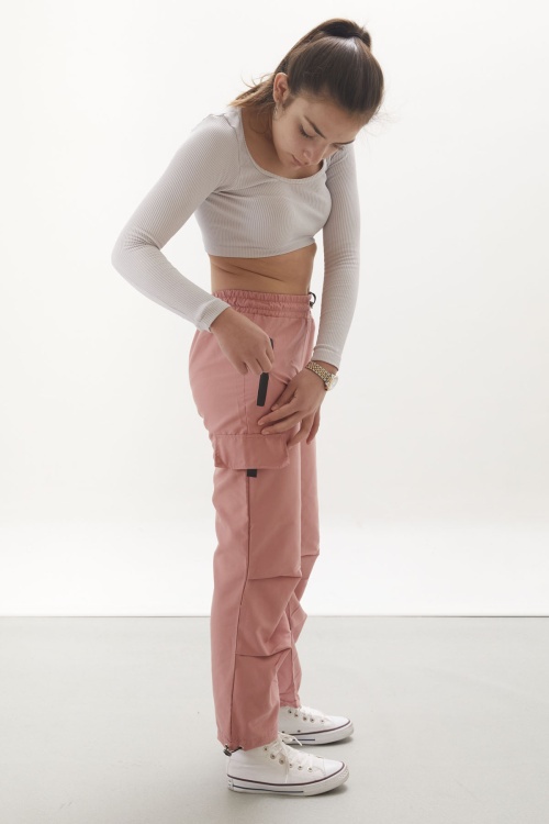 Pembe Fermuar Cepli Kız Çocuk Paraşüt Pantolon 18063