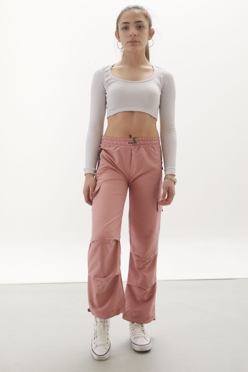 Pembe Fermuar Cepli Kız Çocuk Paraşüt Pantolon 18063