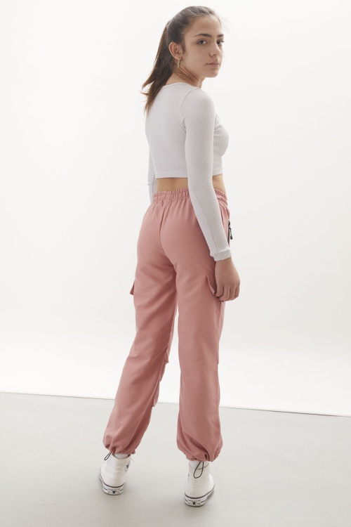 Pembe Fermuar Cepli Kız Çocuk Paraşüt Pantolon 18063