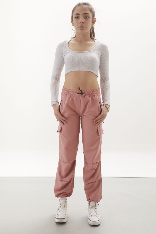 Pembe Fermuar Cepli Kız Çocuk Paraşüt Pantolon 18063