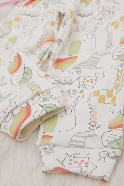 Pembe Hayvan Desenli Fiyonklu Kız Bebek Takım 17406