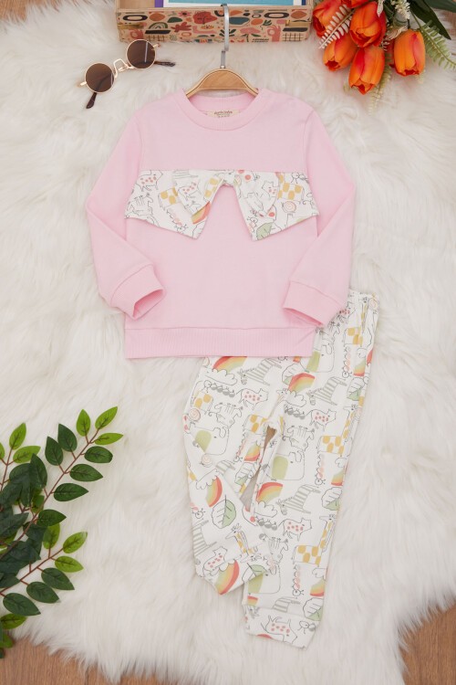 Pembe Hayvan Desenli Fiyonklu Kız Bebek Takım 17406