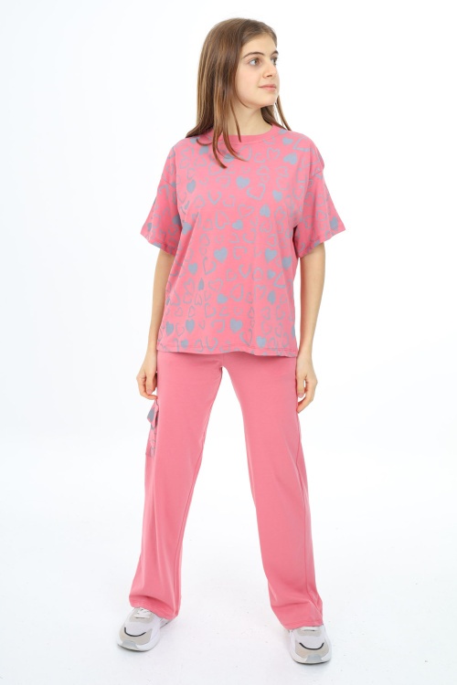 Pembe Kalp Baskılı Kız Çocuk Takım 17879