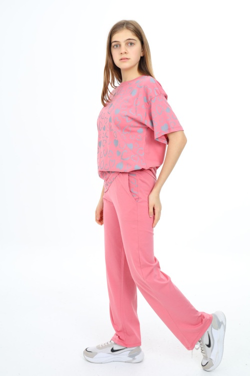 Pembe Kalp Baskılı Kız Çocuk Takım 17879