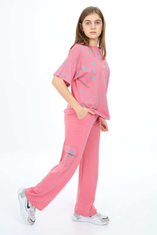 Pembe Kalp Baskılı Kız Çocuk Takım 17879